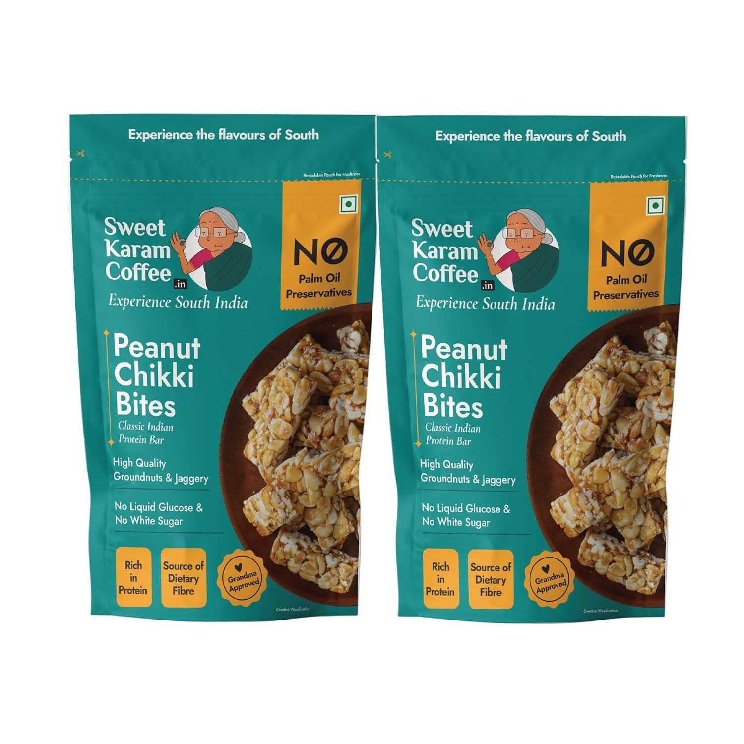 Sweet Karam Coffee’s Peanut Chikki - Jaggery Sweetened | White Sugar Free | Rich in Protein & Fiber | Peanut Bar | Gajak | Sweets | Pack of 2 (150g Each)